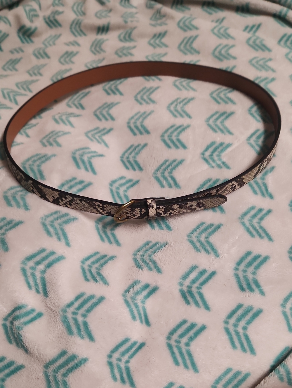 American Eagle Outfitters Snake-Print Slim Belt with Gold Buckle Black/Tan Sz M